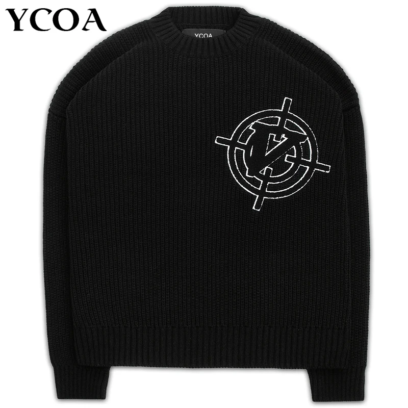 

Мужские свитера, вязаный женский свитер с вышивкой, зимний Готический пуловер в стиле хип-хоп, уличная одежда Y2k, черные топы с длинным рукав...