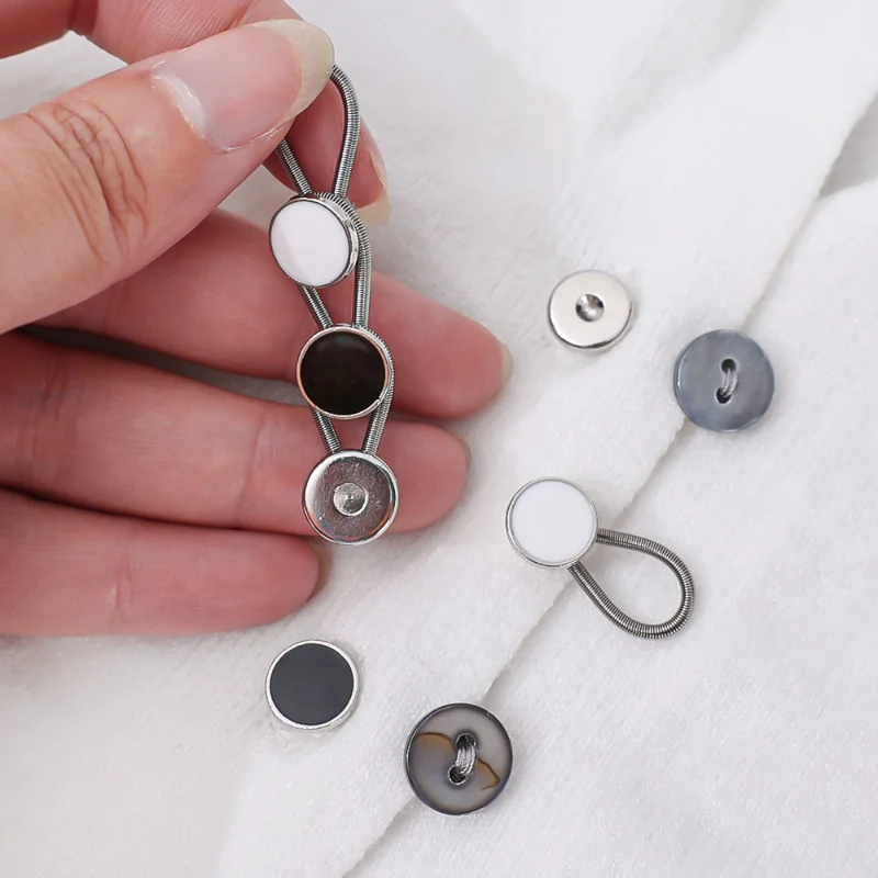 10pcs Metal Collar Buttons Extenders Elastic Button Extender Neck Extenders for Shirt Coat Jeans Pants Waist Flexible Button