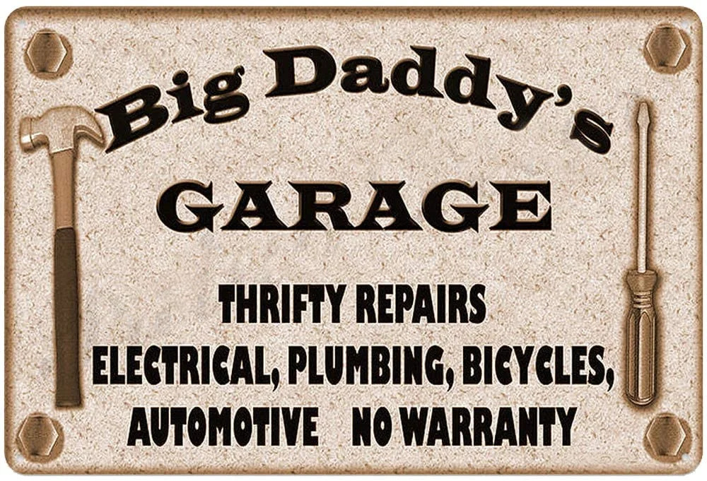 

Original Retro Design Big Daddy's Garage Tin Metal Sign Wall Decoration | Thick Tinplate Print Poster Wall Art Signs
