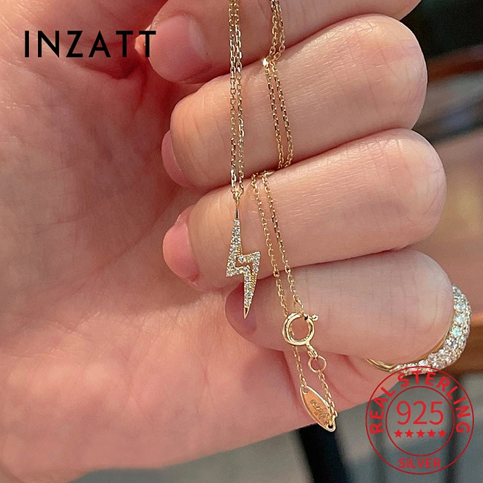

INZATT Real S925 Sterling Silver Lightning Full Zircon Collarbone Choker Necklace For Women Fine Jewelry Minimalist Accessories