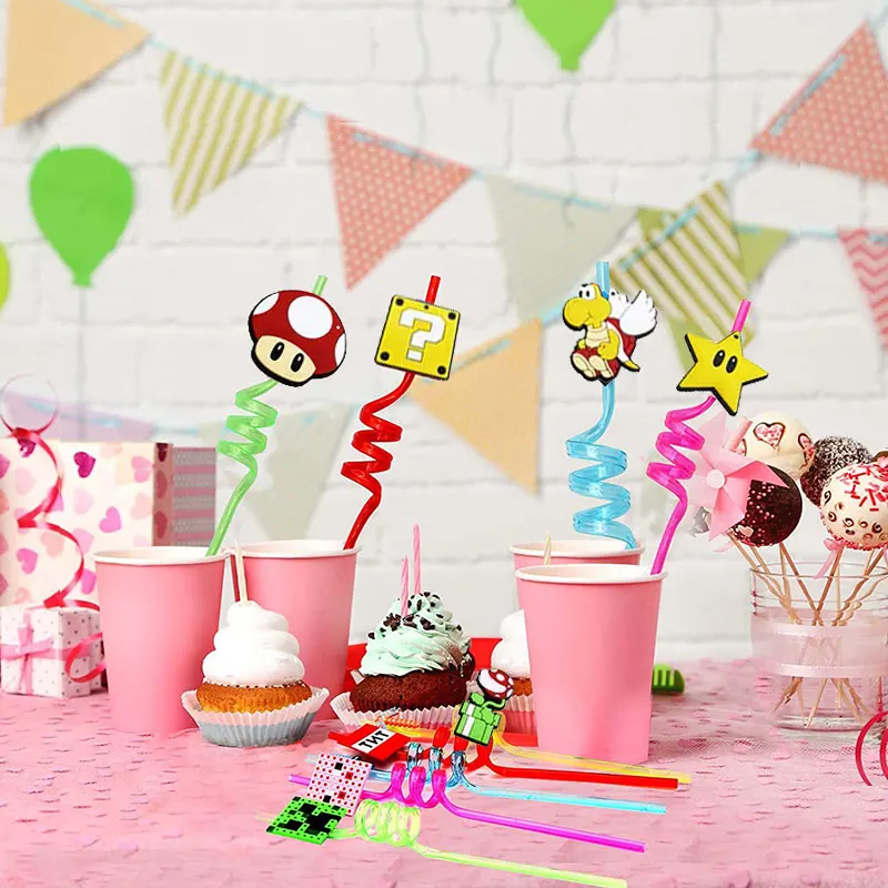 Многоразовая Солома для Марио украшение на день рождения мультяшная ПВХ сока