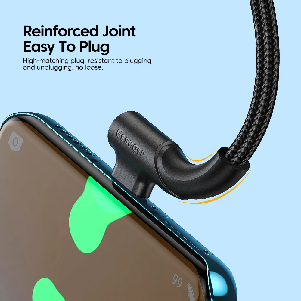 Кабель зарядный Essager USB Type-C 90 градусов 3 А |