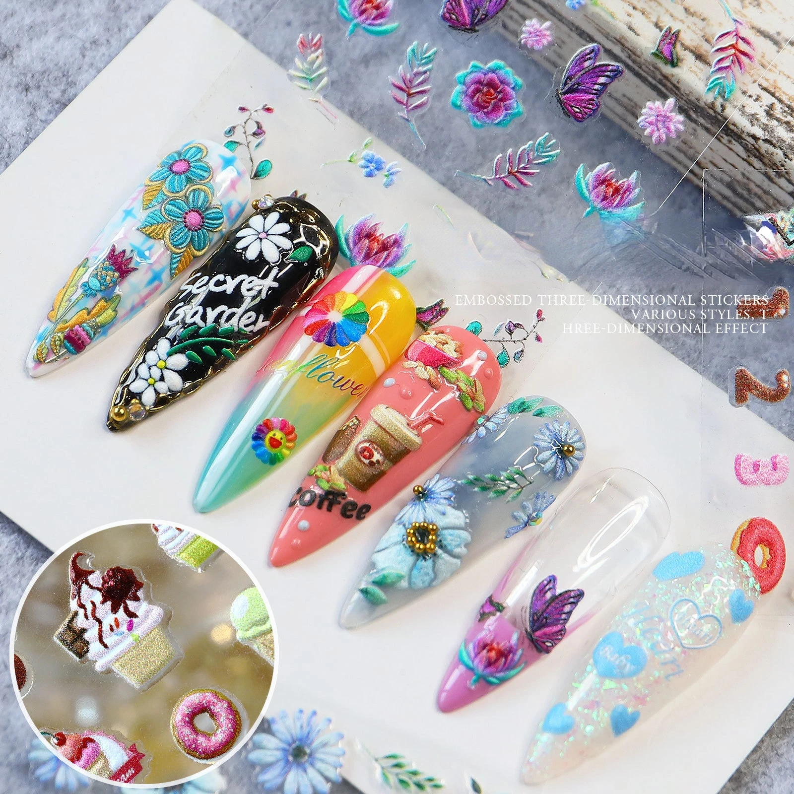 

5D Cute Nail Sticker Flower Butterfly Sticker Elegant Leaf Flower Design Nail Art Decoration Design Accessories