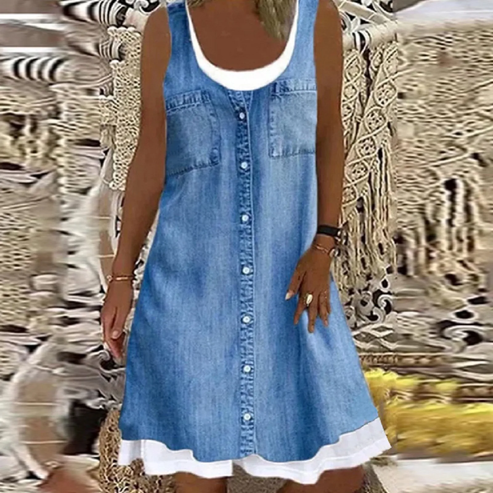 Женское ТРАПЕЦИЕВИДНОЕ платье в горошек, повседневное синее платье до колен без рукавов с 3D принтом, весна-лето 2022