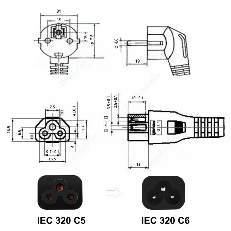 Кабель питания переменного тока с вилкой европейского стандарта IEC320 C5 Тип E 0 5 м 1 2