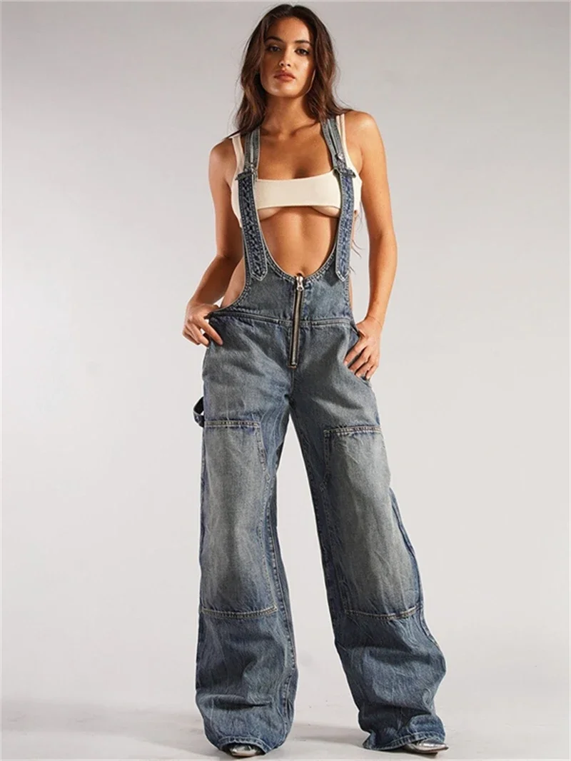 Модный джинсовый комбинезон женская летняя одежда 2024 мешковатые джинсовые брюки