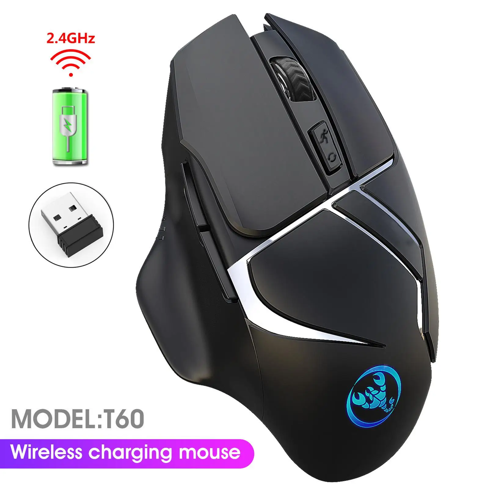 

HXSJ Wireless Mouse Gamer Computer Mouse Wireless Gaming Mouse Ergonomic Mause 6 Buttons USB Optical Game Mice