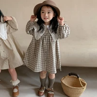 baby kids dress for girls cute bow plaid long sleeve cotton floral lace costume princess dresses children vestidos 2 to 6 years
