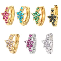 eyika korean colorful crystal zircon flower star small hoop earrings women piercing circle pendientes fashion jewelry gift