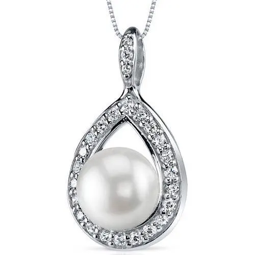 

10.0mm Round Freshwater White Pearl Pendant Necklace in Sterling Silver, 18"