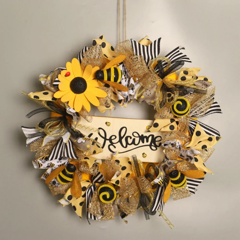 

Sunflower Wreath Artificial Garland Hanging Pendants Round Wreaths Simulation Bee Wedding Spring Decoration Home Ornament