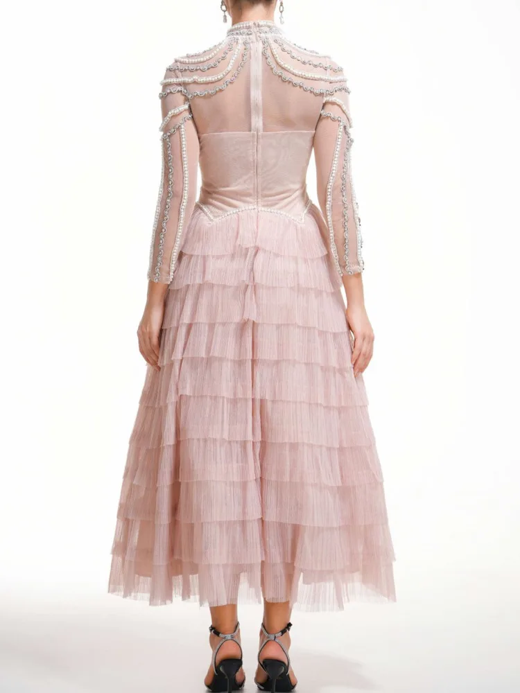 QMQA Модные женские однотонные дизайнерские платья из бисера элегантное платье с