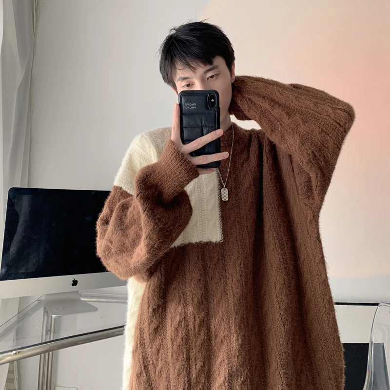 LAPPSTER Winter Patchwork Knitted Sweater Men Luxury Long Sleeve Pullovers 2024 Funny New In Y2k Oversized Graphic Black