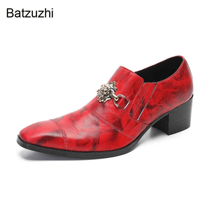 

Batzuzhi Fashion Men's Red Wedding Shoes Party Leather Dress Shoes for Men Formal Business Footwear Slip on 5cm Heels, EU38-47