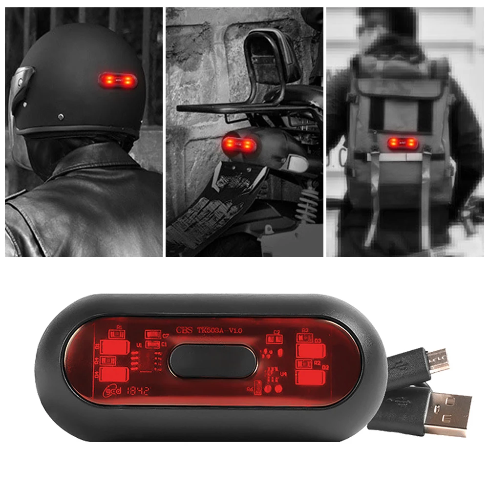 Voyant LED d'avertissement pour casque de moto  Charge USB  Signal de sécurité nocturne  feu arrière