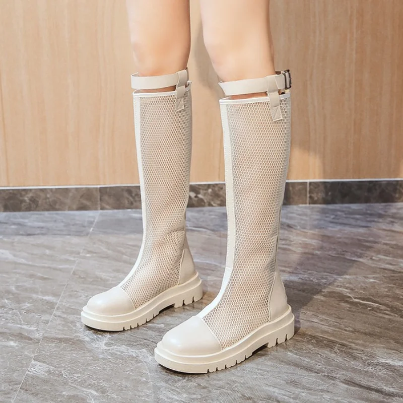 

Mesh Hollow Ladies Zipper Short Boots Thick-soled Boots Brand Designer Women's Boots Outdoor Non-slip Breathable Nude Boots 2022