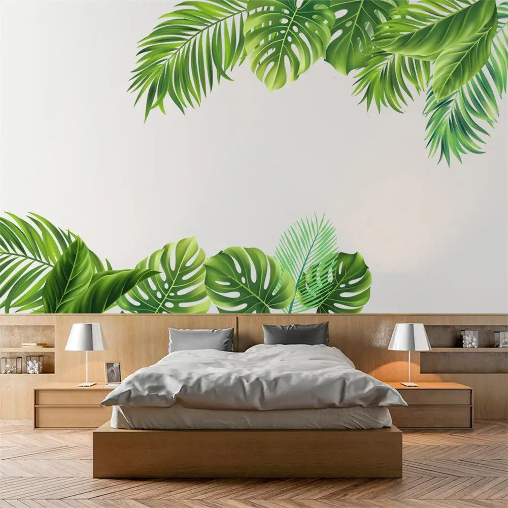 

[ READY STOCK ] 2pcs Monstera Leaves Wall Stickers Waterproof Removable Decorative Decals For Living Room Bedroom Decor