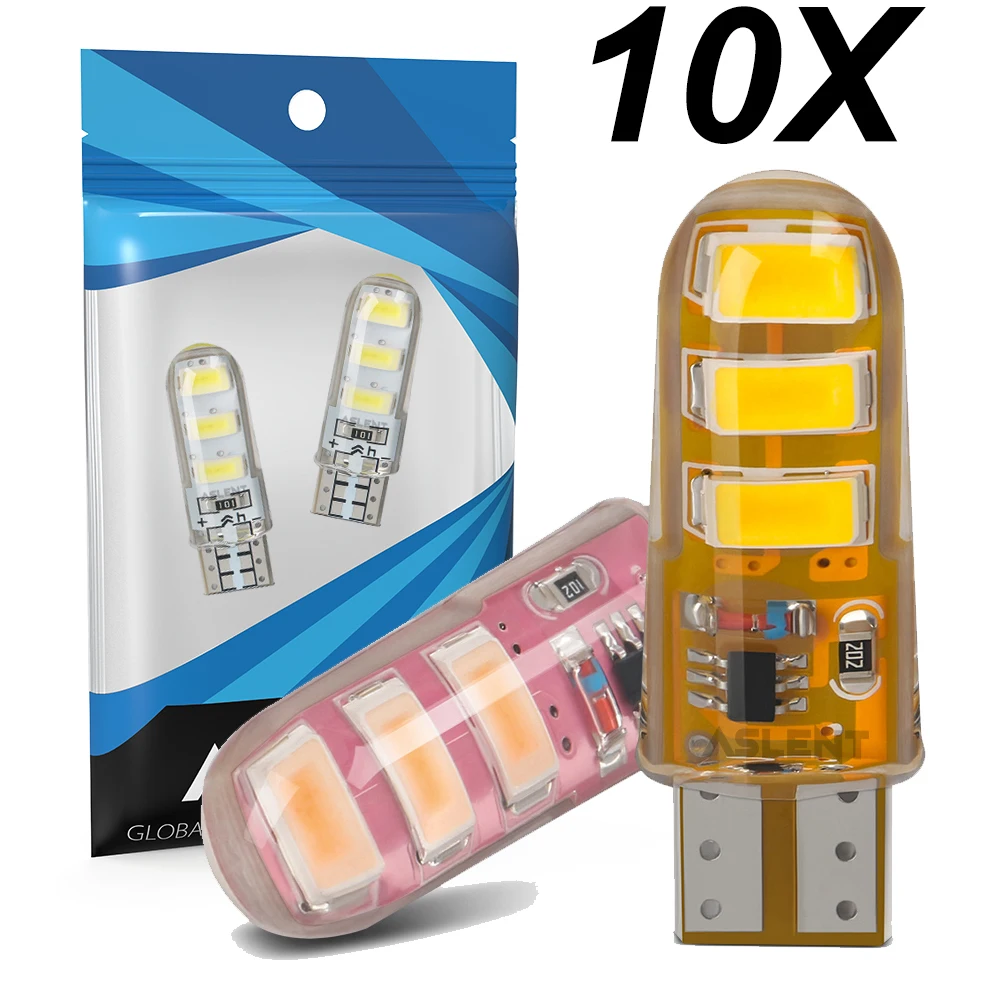 

10Pcs NEW T10 5630 6Smd Silica Gel Led Auto Interior Bulb White Car Side Wedge Light Bulbs License Lamp Blue Yellow Red 6000K