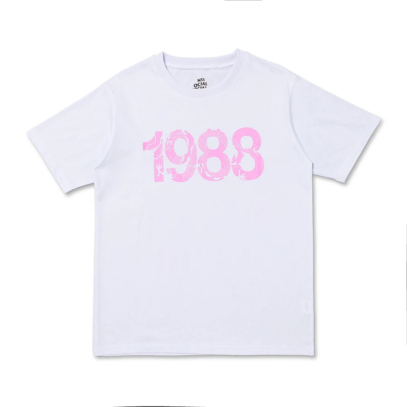 Kanye batı 1988 ejderha baskı Hip Hop yaz BF t-shirt adam rahat gevşek pamuklu kazak üstleri siyah ve beyaz sokak giyimi