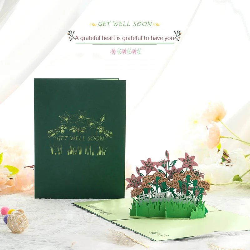 

3D Pop UP Get Well Soon Comfort Greeting Cards With Envelope Postcards Gifts For Send Sincere Wishes Best Blessing Leave Message
