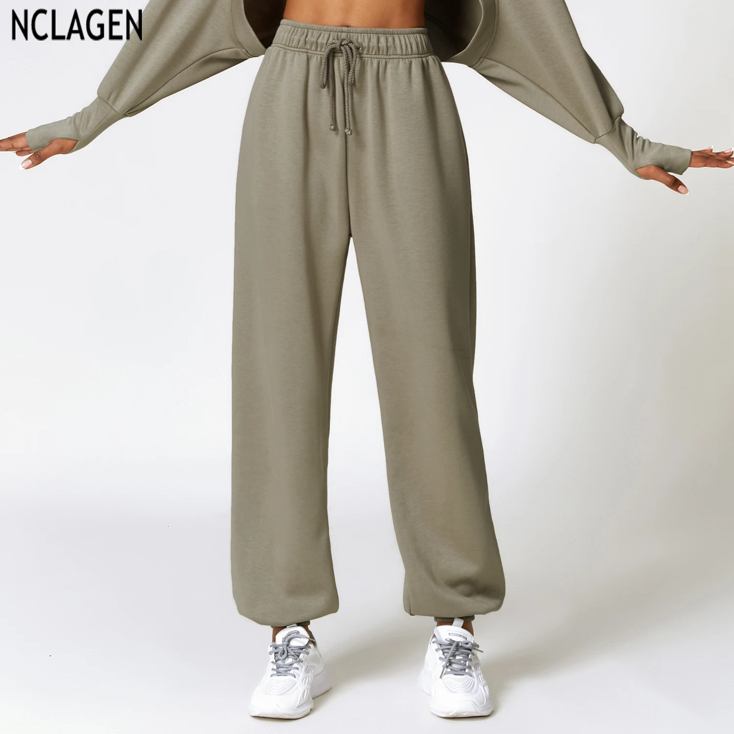 

Спортивные брюки NCLAGEN с высокой талией, женские свободные прямые спортивные брюки, повседневные леггинсы, дышащие эластичные брюки для тренажерного зала