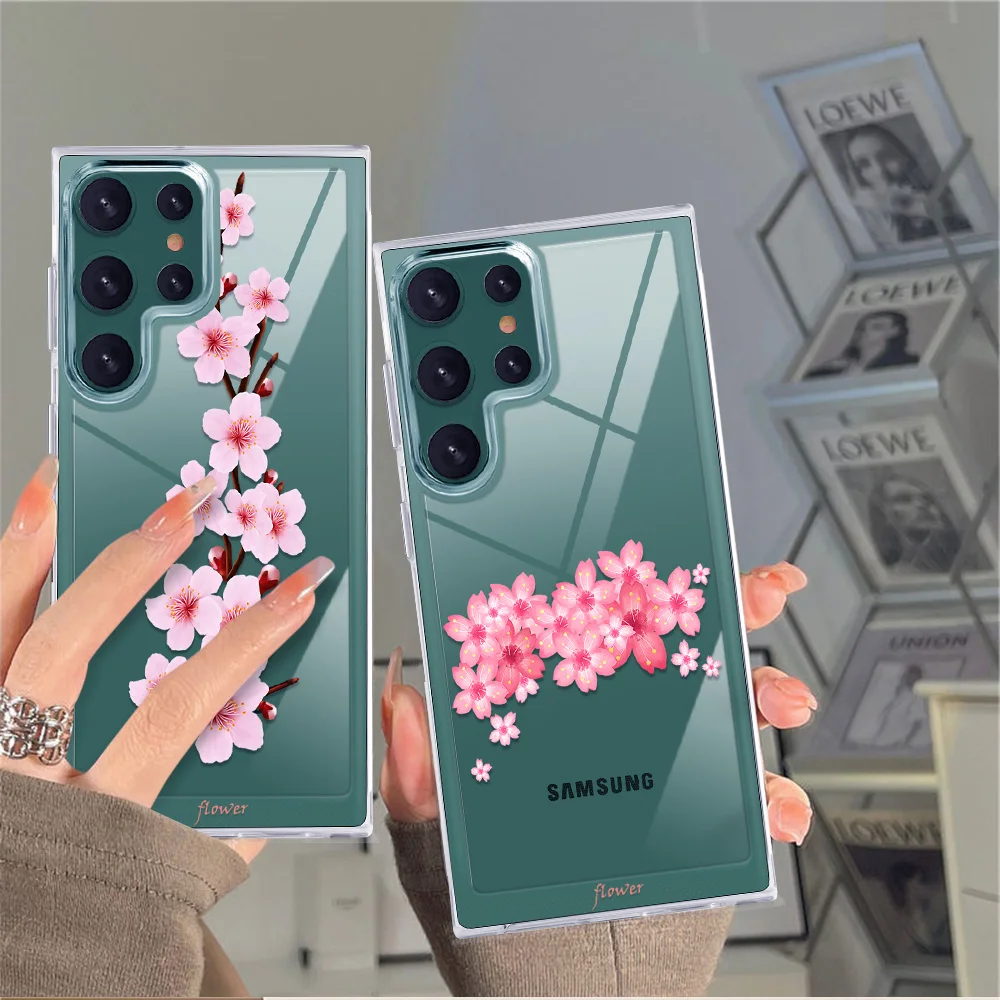 

Protection Shell For SAMSUNG Galaxy S22+ S22 Flower Phone Case for Samsung S22Ultra Luxury Transparent PC+TPU Covers Fundas