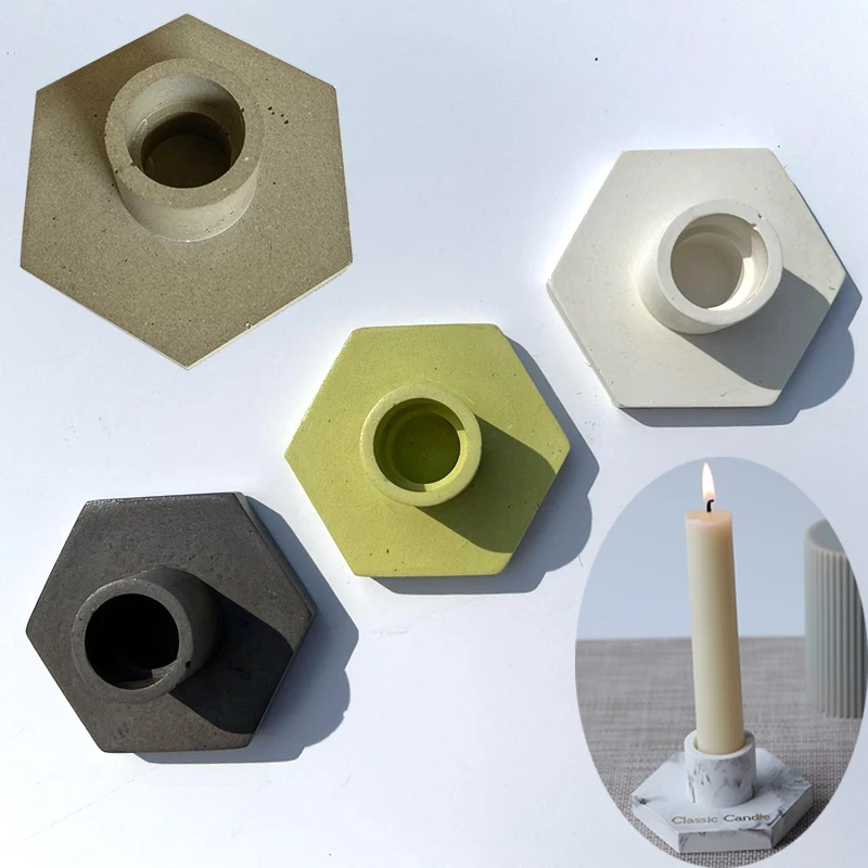 Silicone Molds Concrete Candlestick Epoxy Resin Mold for Candles Hexagonal Candle Holder Mould Handmade Plaster Craft Supplies