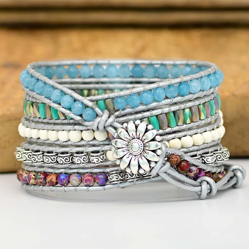 100% Handmade Watch Band Women Men Bracelet Strap for Apple Watch Retro Mixed Natural Stones Jewelry Multi Wrap Bracelet Gift