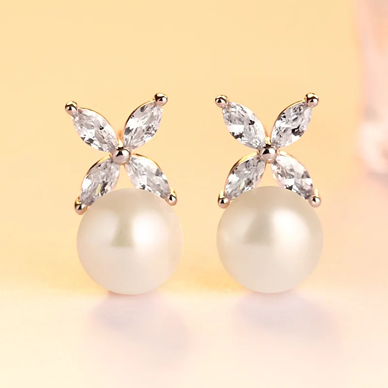 

New fashion trend s925 silver inlaid 5A zircon simple bead women's earrings three-dimensional sense of luxury