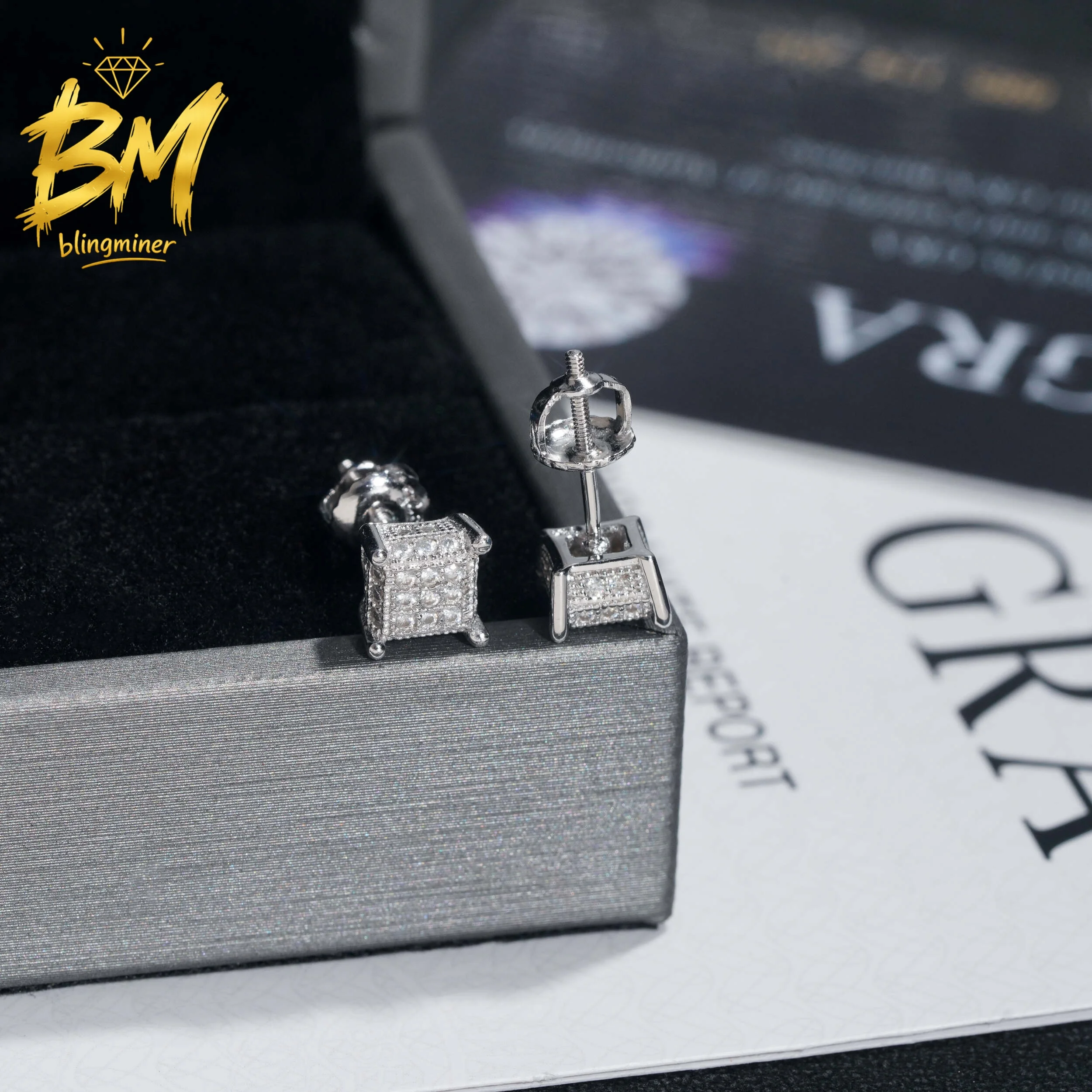 Фото Серьги Blingminer Hip Hop S925 из серебра 6 мм с муассанитом VVS для мужчин и женщин, ювелирные изделия, прошедшие проверку на подлинность бриллиантов, бесплатная доставка №3