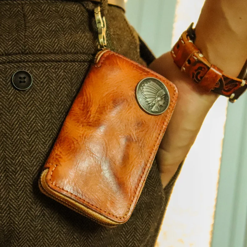 

Men Key Zipper Key 100% Wallet Man Top Case Genuine Car Holder Key Waist Male Hanging Organizer Quality Leather Keys Housekeeper