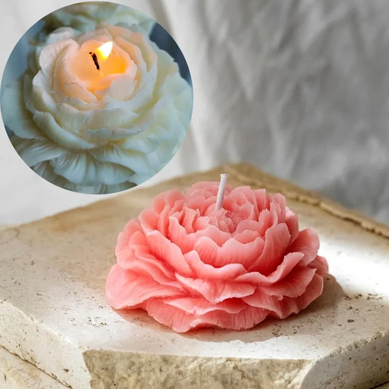 

Silicone Candle Mould Handmade Peony Rose Flower Crafts Ornament DIY Scented Candles Making Supplies Gypsum Soap Mold Home Decor