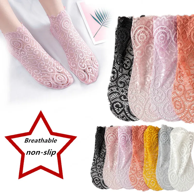 Fashion Antiskid Woman Girl Transparent Silk Cotton Floral Design Thin Lace Mesh Ankle Socks Cute Socks  Printed Socks