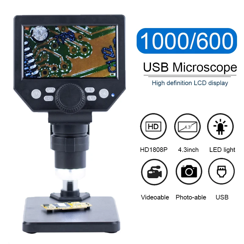 

G1000 1000X electronic USB microscope digital soldering video microscope camera 4.3 inch lcd Endoscope magnifying Camera +LED