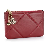 luxury mini women wallet quilted lamb leather zip coin purse small female keychain pouch diamond square stitching card money bag