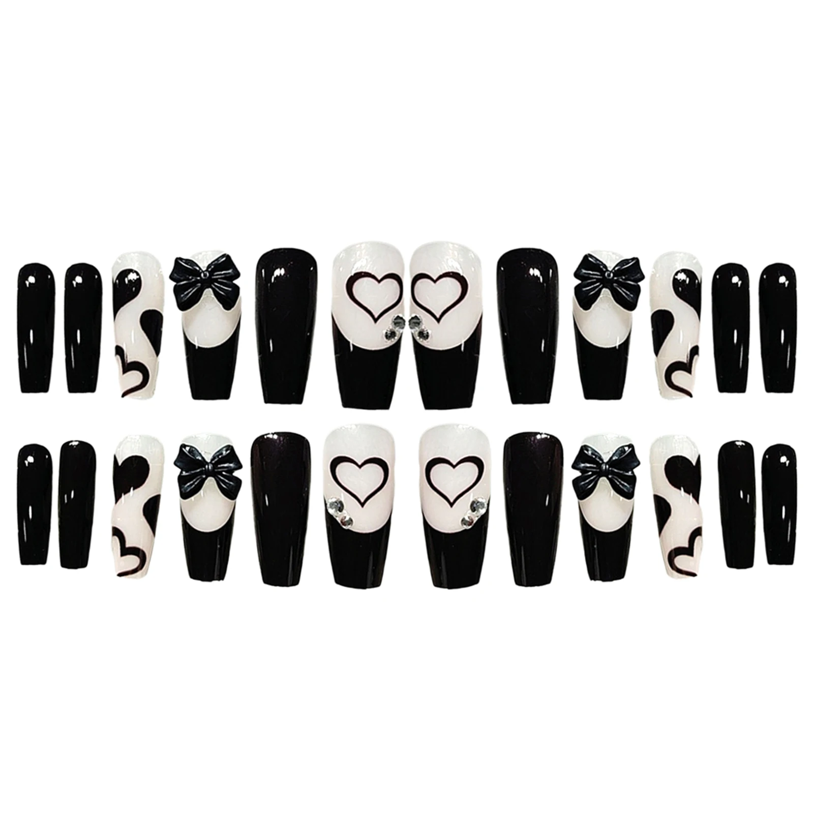 24pcs Long Press On Nails Cute Black Bow Design Fake Nails Full Coverage Nail Manicure Salon DIY Art Dark Style Nails Tips Uñas images - 6