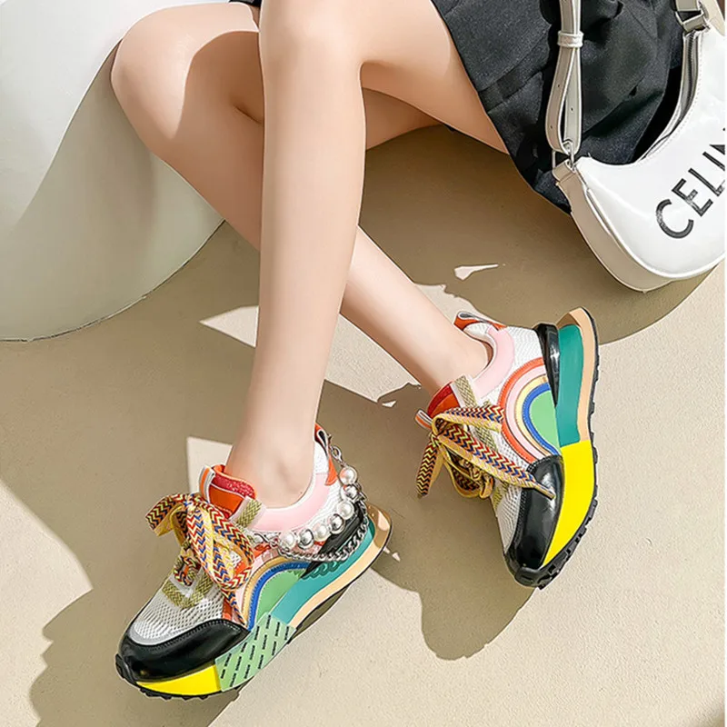 Sneaker women's genuine leather daddy shoes spring 2023 new versatile Forrest Gump platform casual shoes women breathable