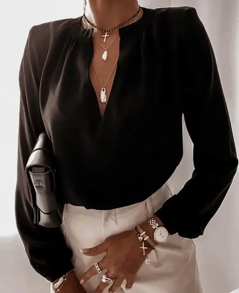 Женская офисная блузка с длинным рукавом элегантная белая Повседневная