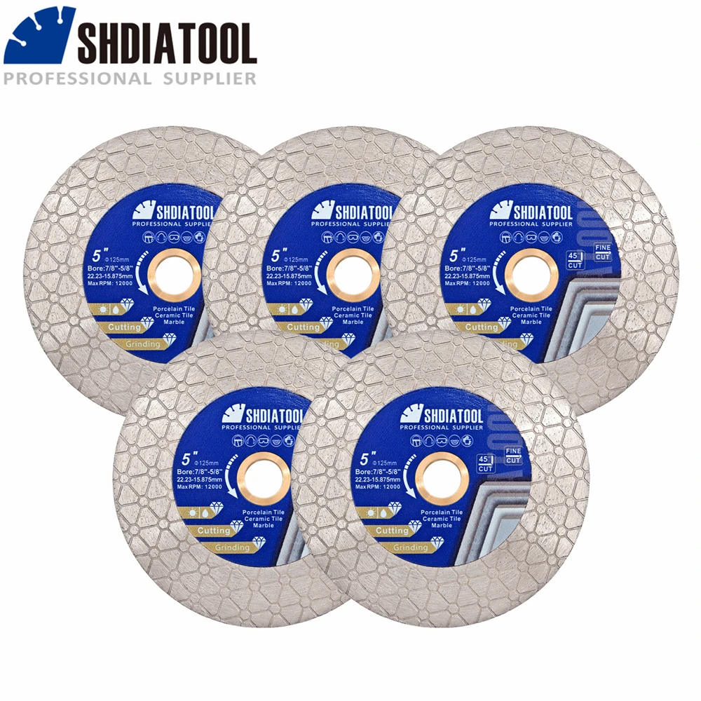 SHDIATOOL 5pcs Triangle Double Sided Diamond Cutting Disc 125mm Grinding Wheel Dry/Wet Edge Saw Blade Tile Ceramic Marble Stone