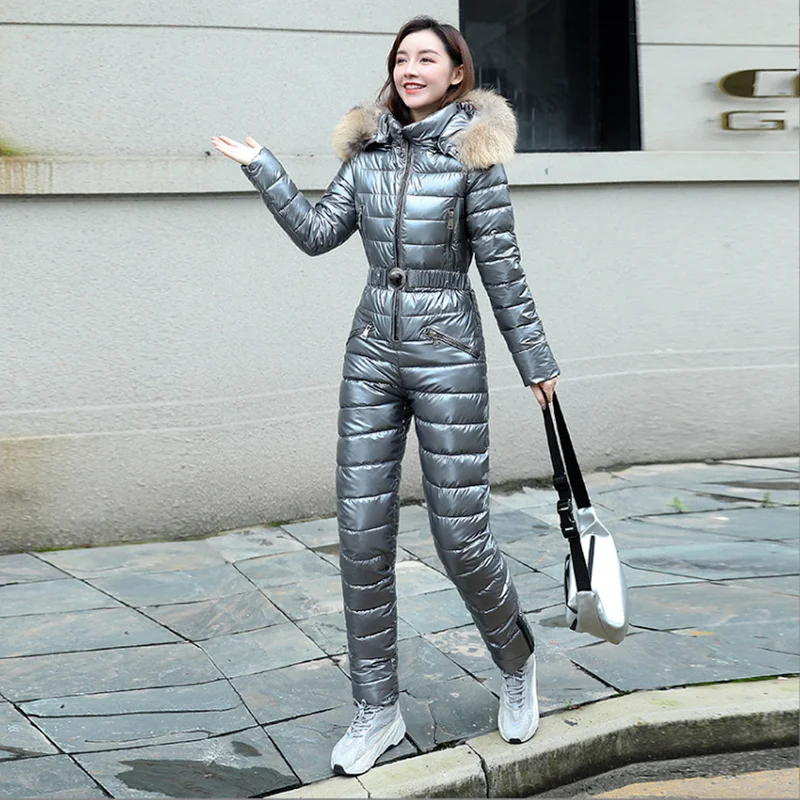 Fleece One-piece Ski Suit Women Snow Coveralls Mountain Ski Jumpsuit Super Warm Winter Ski Jacket Pants Breathable Snow Suit