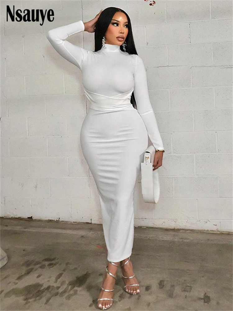 

Nsauye Elegant Dress Winter Outfits For Women Long Sleeve Party Club Bodycon Sexy Maxi Dresses Vestidos 2023 Fashion Outfits