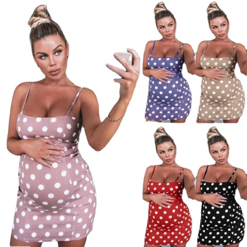 

Plus Size Women's Dot Off Shoulder Maternity Dress Sleeveless Pregnancy Clothes Elegant Bodycon Dress for Pregnancy