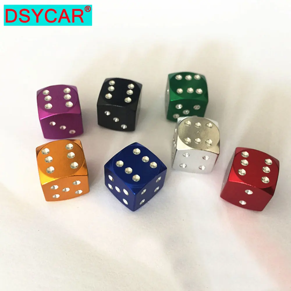 

DSYCAR 4Pcs/Lot Fashion Aluminum Alloy Car-styling AUTO Dice Dust Valve Caps Car Motorcycles Electric Cars Tire Valve Dust Caps