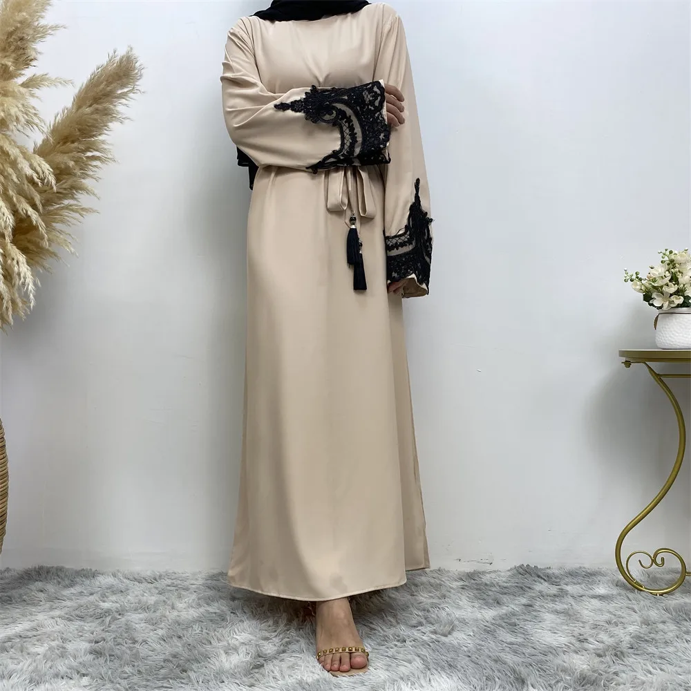 Moroccan Kaftan 2023 New Fashion Versatile Muslim Wear Long Sleeve Lace Panels Long Loose Dress Evening Dresses  جلابيه نسائية