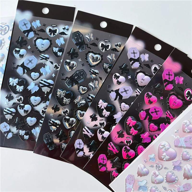1Pc Ins Frozen Heart Series Laser Decorative Stickers For DIY Diary Dark Style Decorative Material Sticker Journaling Stationery
