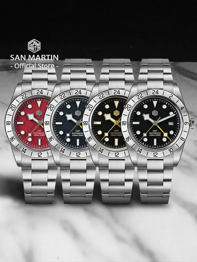 Фото Мужские часы San Martin Upgraded 38,3 мм Hangzhou 6460 BB GMT, автоматические механические спортивные часы с сапфировым стеклом, водонепроницаемые, 100 м, SN0054 №3
