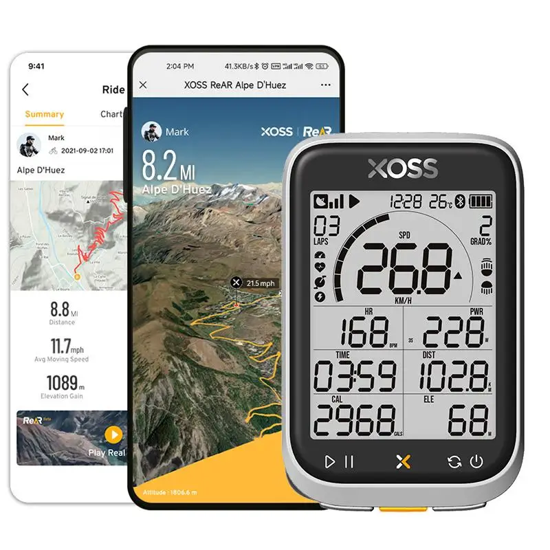 Фото Велокомпьютер XOSS G3+ Plus G+ Gen3 с GPS, 2,8-дюймовым экраном, спидометром, функцией тренировок, защитой IP67, беспроводным подключением ANT+, одометром для шоссейных и горных велосипедов №3
