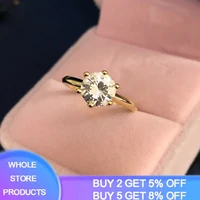 tibetan silver jewelry 18k gold color ring classic 2ct zircon simulated diamond engagement wedding band fashion rings for women