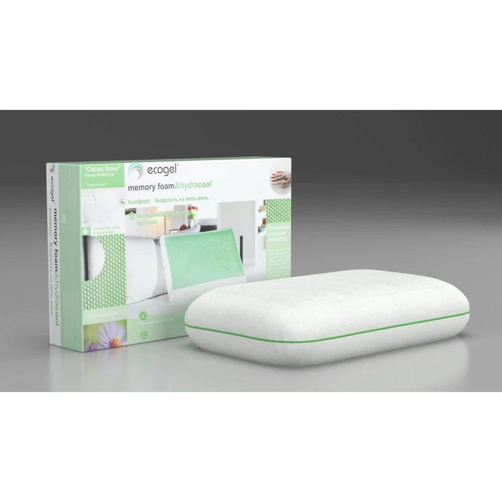 Анатомическая подушка Askona EcoGel CLASSIC Green ортопедическая большая анатомическая для