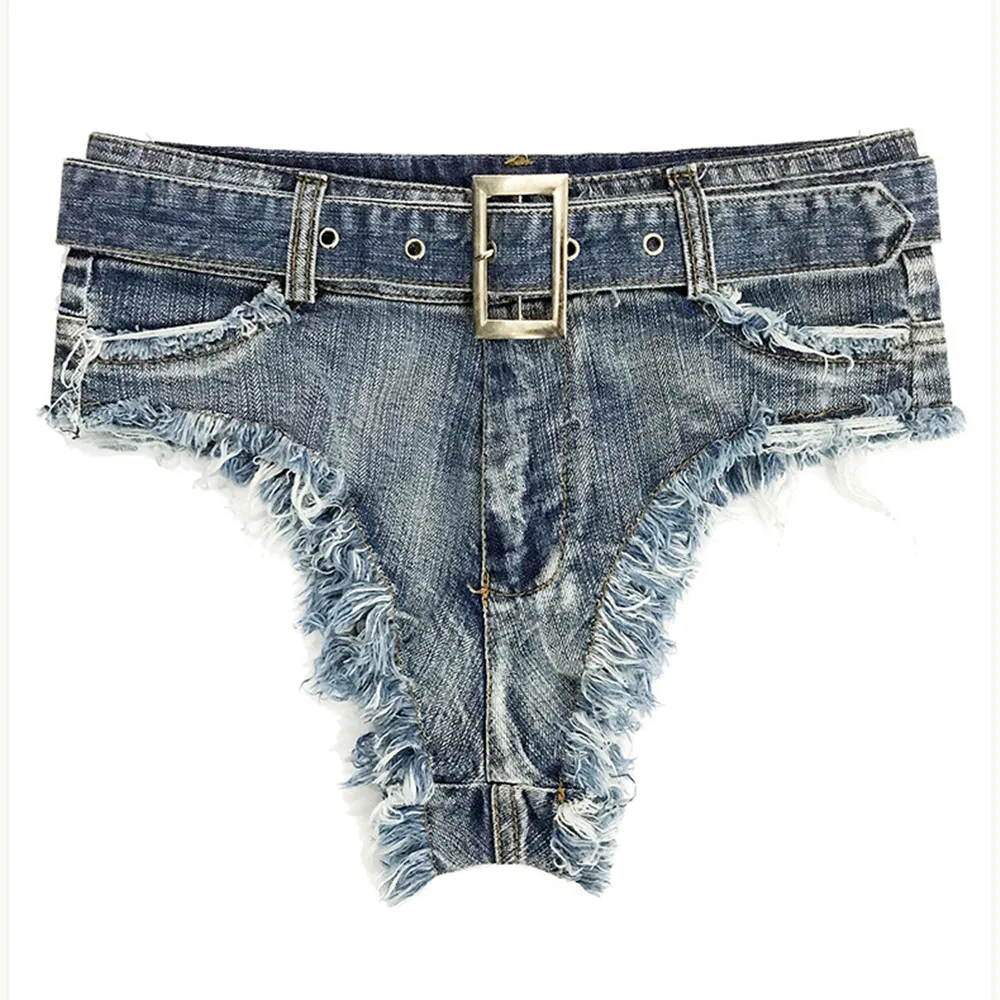 

2022 New Blue Sexy High Waist Women Tassel Jeans Denim Shorts With Belt Pole Dance Shorts Feminino Nightclub